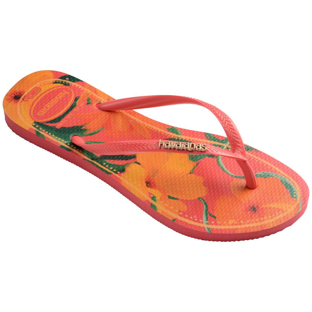 Chinelo Slim Tropical Feminino: Estampa Exótica, Tiras Finas, Conforto Verão
