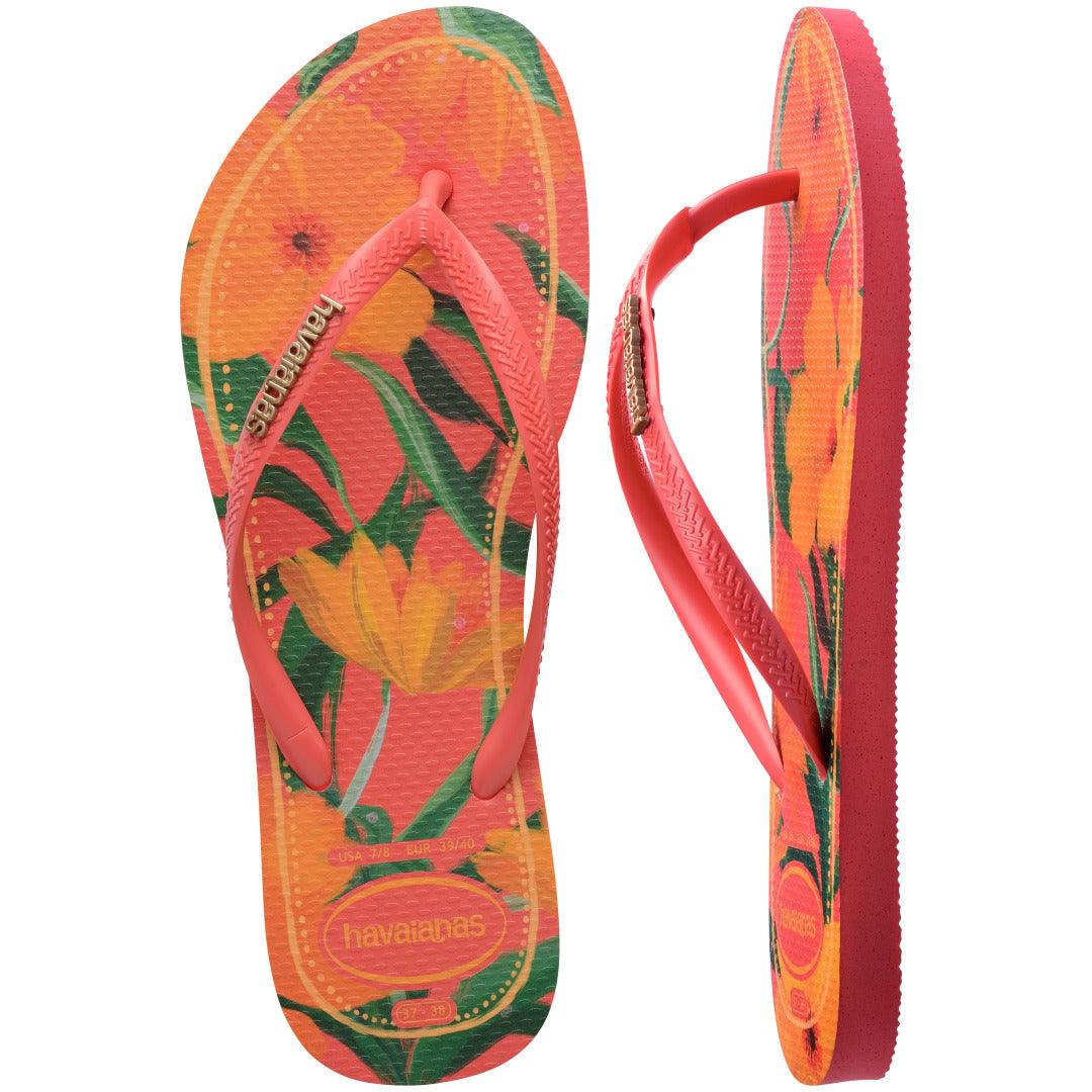 Chinelo Slim Tropical Feminino: Estampa Exótica, Tiras Finas, Conforto Verão