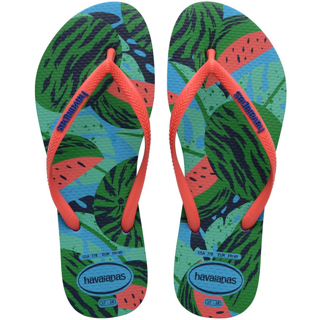 Chinelo Slim Frutas Tropicais Turquesa: Conforto e Estilo Vibrante para o Verão