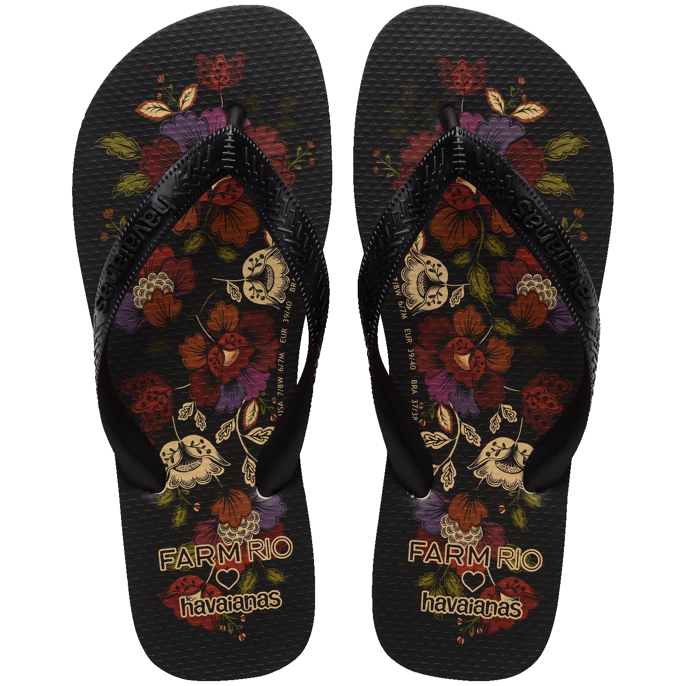 Chinelo Farm Flor de Fita Feminino Confortável Estampado Preto Verão