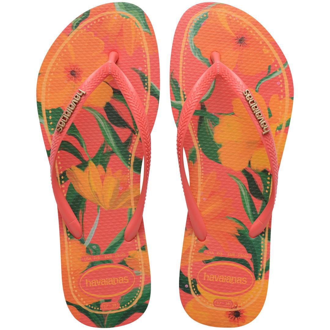 Chinelo  Slim Tropical Feminino: Estampa Exótica, Tiras Finas, Conforto Verão