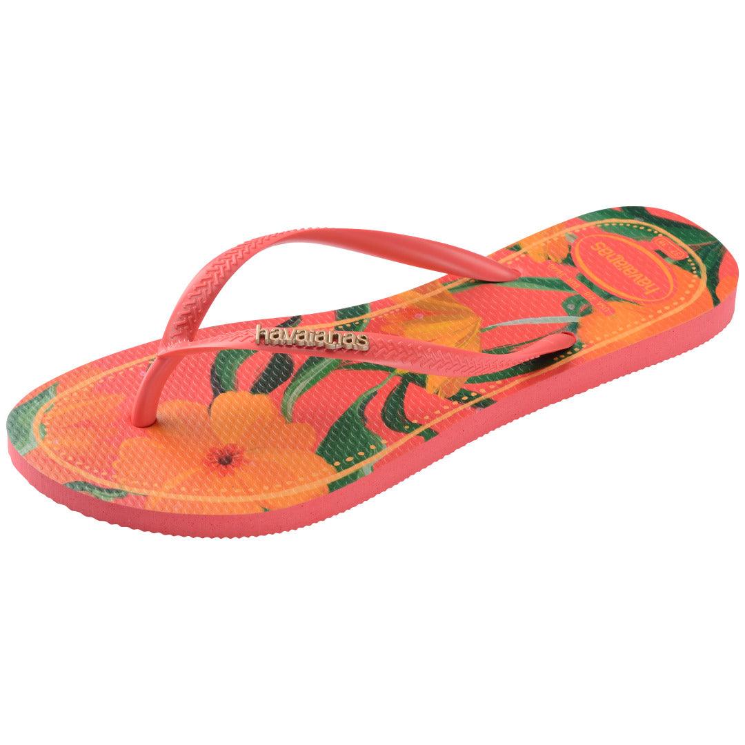 Chinelo  Slim Tropical Feminino: Estampa Exótica, Tiras Finas, Conforto Verão
