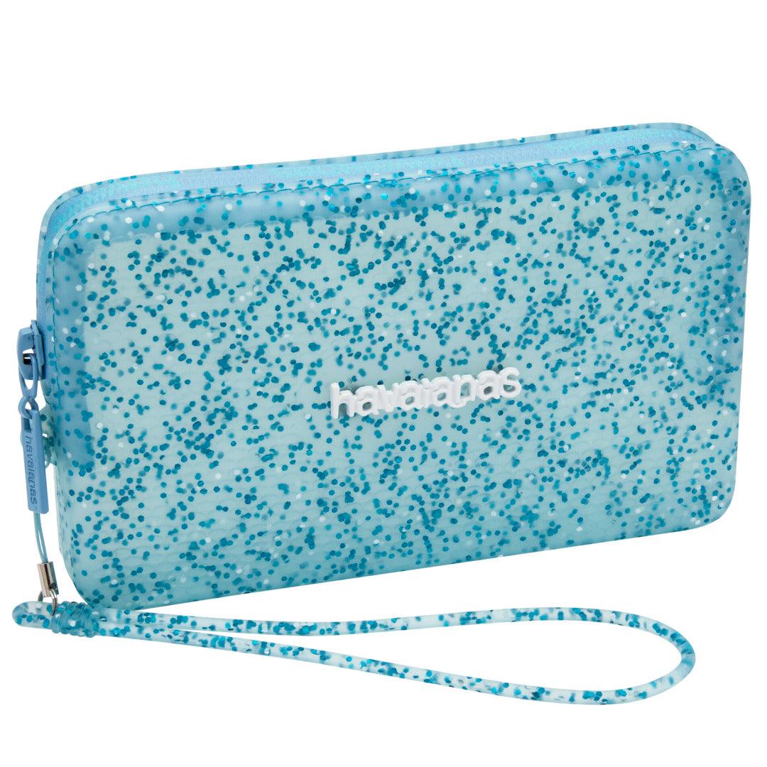 Mini Bolsa  Super Glitter Azul Transparente: Estilo Brilhante e Compacto