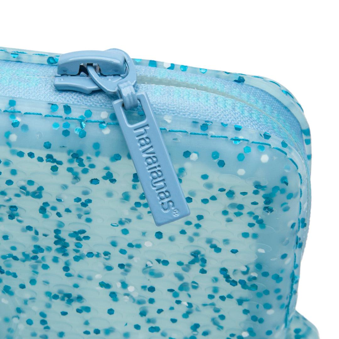 Mini Bolsa  Super Glitter Azul Transparente: Estilo Brilhante e Compacto