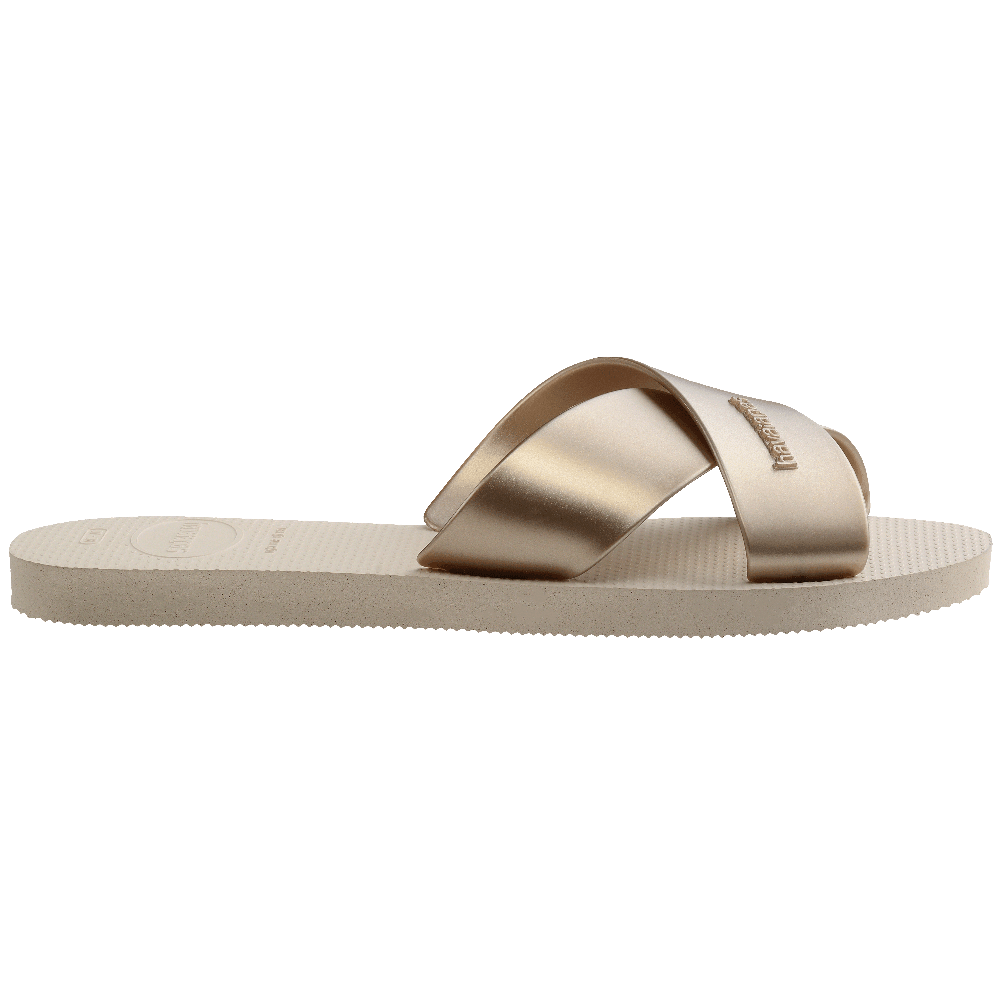 Rasteirinha  Aqua Metallic: Slide Confortável com Tiras Metalizadas para Estilo Brilhante